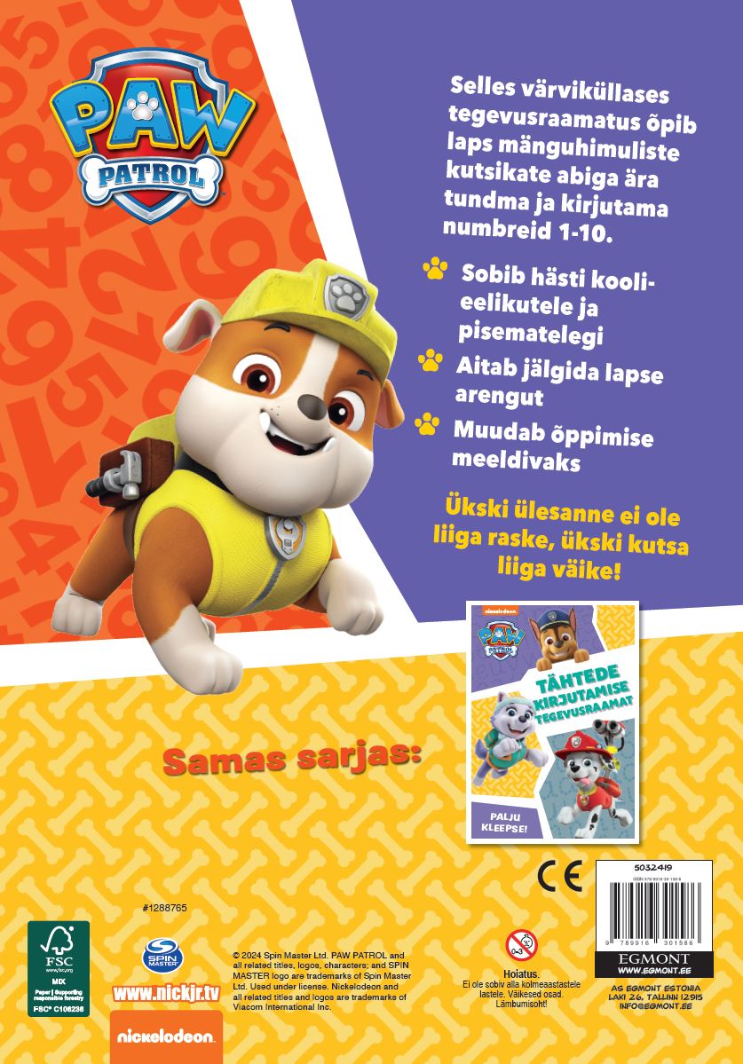 Paw Patrol. Numbrite kirjutamise tegevusraamat
